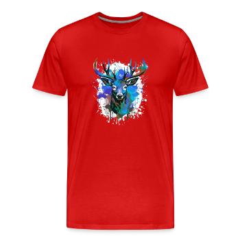 Portrait De Tête De Cerf Coloré - T-shirt bio Premium Homme - rouge - Devant - Damien (186cm)