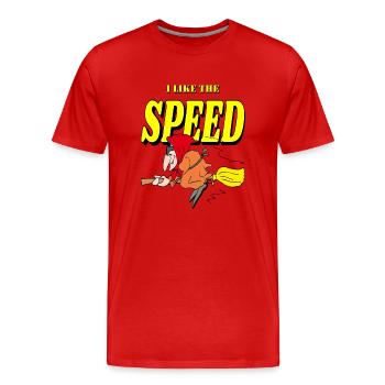 Une sorcière chevauche un balai - T-shirt bio Premium Homme - rouge - Devant - Damien (186cm)