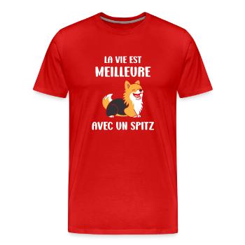 Humour chien Spitz - T-shirt bio Premium Homme - rouge - Devant - Damien (186cm)