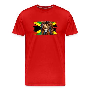 Jamaica Lion Rastafari Reggae Musique - T-shirt bio Premium Homme - rouge - Devant - Damien (186cm)