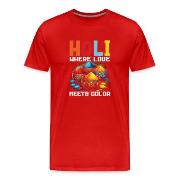 Joyeuse Holi Salutations Hindouisme Festival Indien - T-shirt bio Premium Homme - rouge - Devant - Damien (186cm)