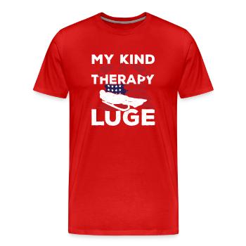 Mon type de thérapie : la luge - T-shirt bio Premium Homme - rouge - Devant - Damien (186cm)