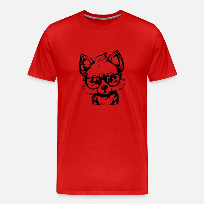 niedlicher Wolf mit einer Brille - Männer Premium Bio T-Shirt - Rot