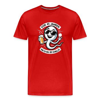 Vor 45 Jahren War Ich Schnellste - Männer Premium Bio T-Shirt - Rot - Vorne - Damien (186cm)