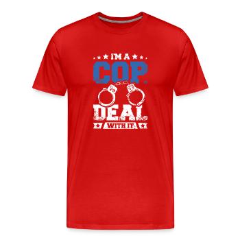 Policier, je suis un flic, je m’en occupe - T-shirt bio Premium Homme - rouge - Devant - Damien (186cm)