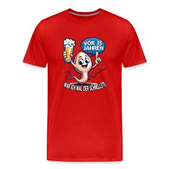 Vor 35 Jahren War Ich Schnellste - Männer Premium Bio T-Shirt - Rot - Vorne - Damien (186cm)