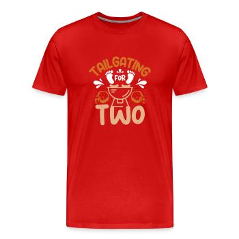 Pregnant expecting a baby, tailgating for two - Men's Premium Organic T-Shirt - red - Front - Damien (186cm)