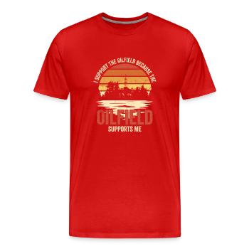 Je soutiens le travailleur de la plate-forme pétrolière des champs pétrolifères - T-shirt bio Premium Homme - rouge - Devant - Damien (186cm)