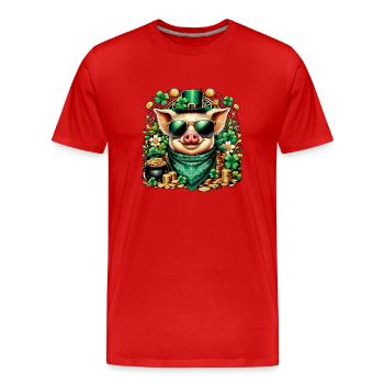 Cochon cool avec trèfle - T-shirt bio Premium Homme - rouge - Devant - Damien (186cm)