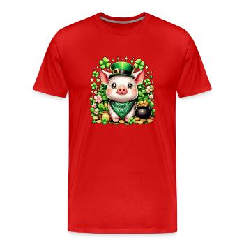 Glücksschwein Silvester Neujahr Schweinchen - Männer Premium Bio T-Shirt - Rot - Vorne - Damien (186cm)