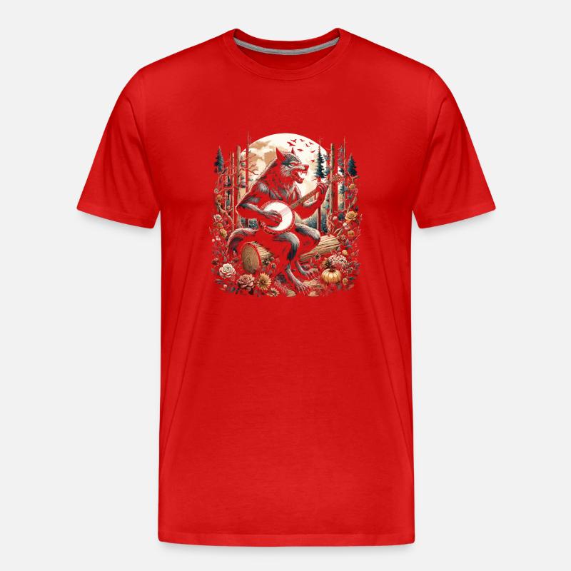 Werwolf mit Gitarre - Männer Premium Bio T-Shirt - Rot
