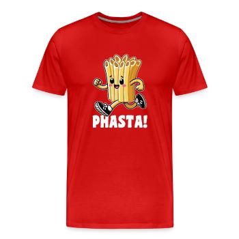 Phasta Lustige Pasta Laufen Oder Sprinten Im Fitnessstudio - Männer Premium Bio T-Shirt - Rot - Vorne - Damien (186cm)