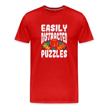 Facilement distrait par les puzzles Jigsaw Puzzle Piece - T-shirt bio Premium Homme - rouge - Devant - Damien (186cm)