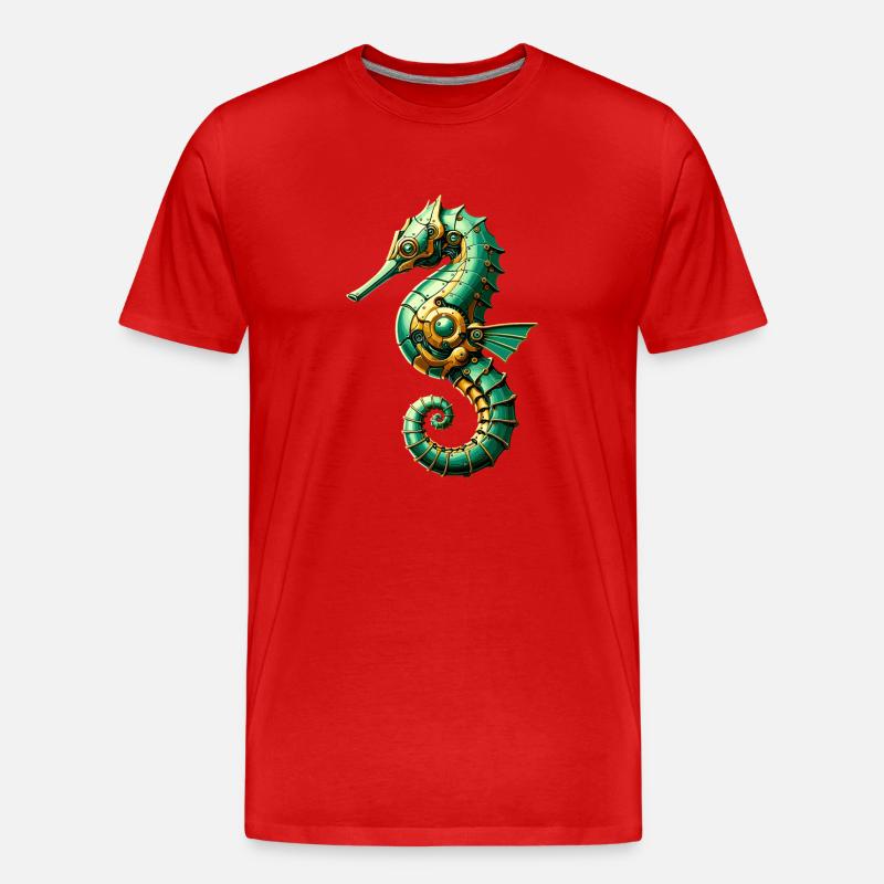 Seepferdchen Roboter, Roboter-Seepferdchen - Männer Premium Bio T-Shirt - Rot