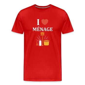 Humour faire le ménage - T-shirt bio Premium Homme - rouge - Devant - Damien (186cm)
