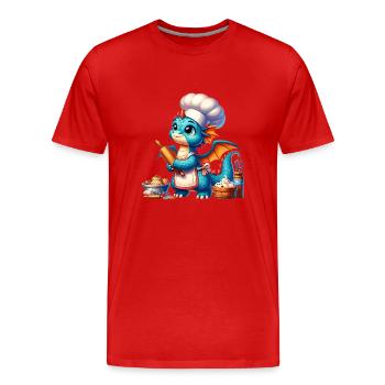 Drachen-Bäcker, Drachen-Konditor, backender Drache - Männer Premium Bio T-Shirt - Rot - Vorne - Damien (186cm)