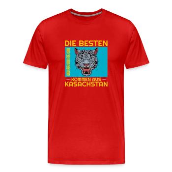 Kasachstan Herkunft Flagge Schneeleopard - Männer Premium Bio T-Shirt - Rot - Vorne - Damien (186cm)
