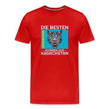Kasachstan Herkunft Flagge Schneeleopard - Männer Premium Bio T-Shirt - Rot - Vorne - Damien (186cm)