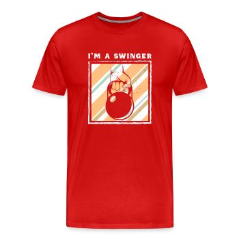 Hantel Kettlebell Fitness Bodybuilder Masse - Männer Premium Bio T-Shirt - Rot - Vorne - Damien (186cm)