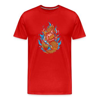 Sirène jouant de la harpe - T-shirt bio Premium Homme - rouge - Devant - Damien (186cm)