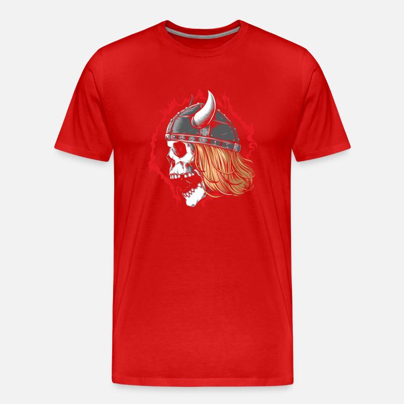 Wikinger Totenkopf-Krieger mit Helm - Männer Premium Bio T-Shirt - Rot