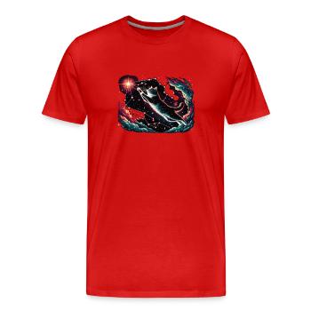Chat, Astronaute, Astronomie, Système Solaire Externe - T-shirt bio Premium Homme - rouge - Devant - Damien (186cm)