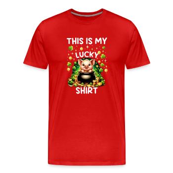 C’est ma chemise porte-bonheur - T-shirt bio Premium Homme - rouge - Devant - Damien (186cm)