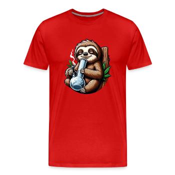 Faultier mit Bong Hanf Cannabis - Männer Premium Bio T-Shirt - Rot - Vorne - Damien (186cm)