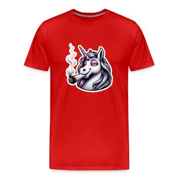 Licorne avec Joint Hemp Cannabis - T-shirt bio Premium Homme - rouge - Devant - Damien (186cm)