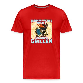 Barbecue BBQ Fleisch Grillen Soße Schmortopf - Männer Premium Bio T-Shirt - Rot - Vorne - Damien (186cm)