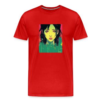Traurige Stadt Kunst: Japanische Frau Illustration - Männer Premium Bio T-Shirt - Rot - Vorne - Damien (186cm)