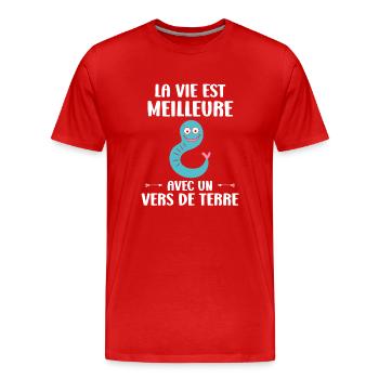 Humour ver de terre - T-shirt bio Premium Homme - rouge - Devant - Damien (186cm)