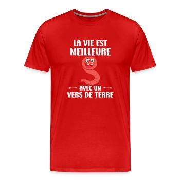 Humour ver de terre - T-shirt bio Premium Homme - rouge - Devant - Damien (186cm)