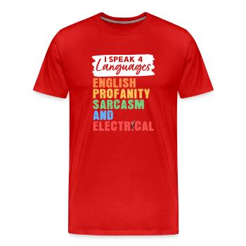 Ich spreche 4 Sprachen Englisch Schimpfwörter Sark - Männer Premium Bio T-Shirt - Rot - Vorne - Damien (186cm)