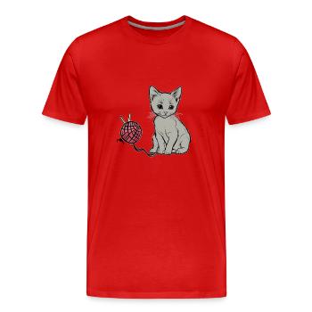 Katze Wolle spielem Hauskatze Kätzchen - Männer Premium Bio T-Shirt - Rot - Vorne - Damien (186cm)