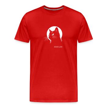 Bonne chance, chat noir, superstition, chance, malheur - T-shirt bio Premium Homme - rouge - Devant - Damien (186cm)