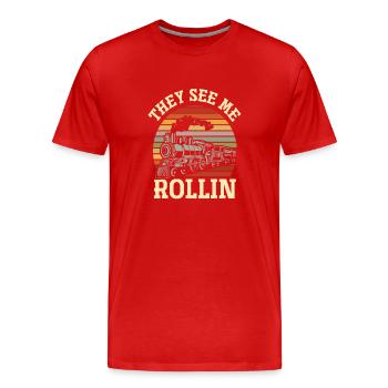 Lustiges Zugführer Zug Züge - Männer Premium Bio T-Shirt - Rot - Vorne - Damien (186cm)