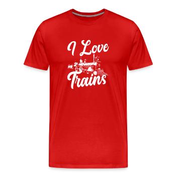 J’aime Train Trains Hobby Train Spotter - T-shirt bio Premium Homme - rouge - Devant - Damien (186cm)