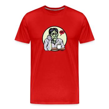 Gelangweilter Zombie mit Kaffee und Blume - Männer Premium Bio T-Shirt - Rot - Vorne - Damien (186cm)