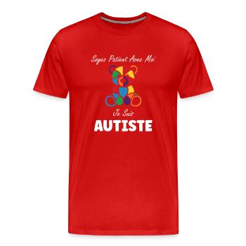 Soyez patient avec moi je suis autiste - T-shirt bio Premium Homme - rouge - Devant - Damien (186cm)
