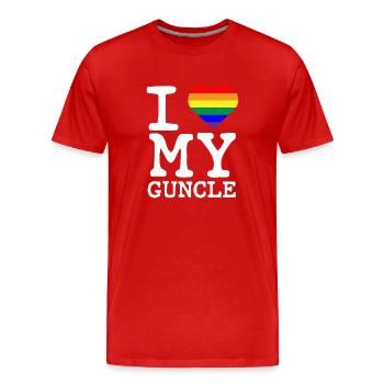 J’aime mon oncle Gay Homosexuel Rainbow Heart - T-shirt bio Premium Homme - rouge - Devant - Damien (186cm)