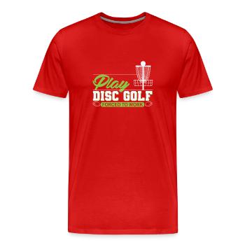Play Disc Golf - Men's Premium Organic T-Shirt - red - Front - Damien (186cm)