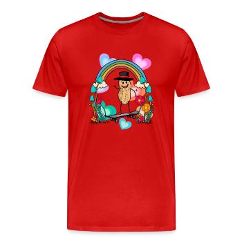 Erdnuss Erdnüsse Regenbogen Herzen Geburtstag - Männer Premium Bio T-Shirt - Rot - Vorne - Damien (186cm)