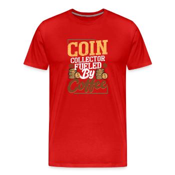 Caffeinated Numismatist: Coins & Coffee Combo - Männer Premium Bio T-Shirt - Rot - Vorne - Damien (186cm)
