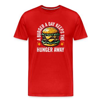 A Burger A Day Keeps The Hunger Away Funny - Men's Premium Organic T-Shirt - red - Front - Damien (186cm)