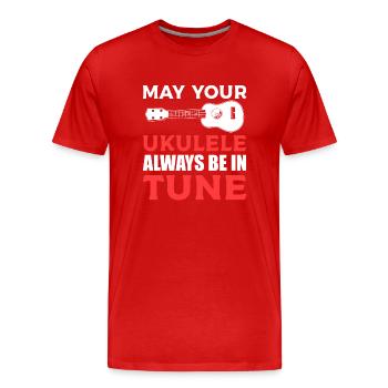Lustiger Ukelele-Spieler Ukelele - Männer Premium Bio T-Shirt - Rot - Vorne - Damien (186cm)
