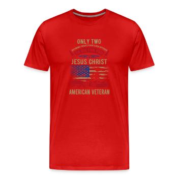 Seulement deux meurent pour toi - Jésus et les vétérans - T-shirt bio Premium Homme - rouge - Devant - Damien (186cm)