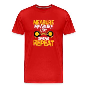 Mantra de l’artisan - mesurer deux fois, couper, jurer, faire - T-shirt bio Premium Homme - rouge - Devant - Damien (186cm)