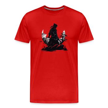 Paysage de Guerrier Samouraï Japon - T-shirt bio Premium Homme - rouge - Devant - Damien (186cm)