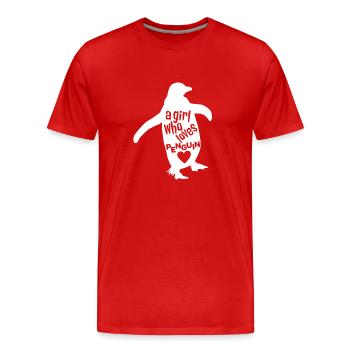 Une fille qui aime le pingouin - T-shirt bio Premium Homme - rouge - Devant - Damien (186cm)